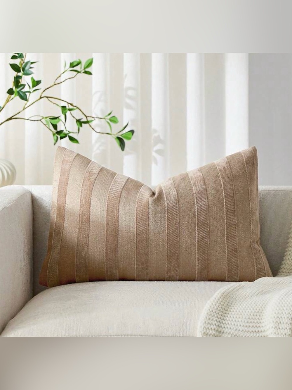 Neutral Tan Striped Decorative Throw Pillow
